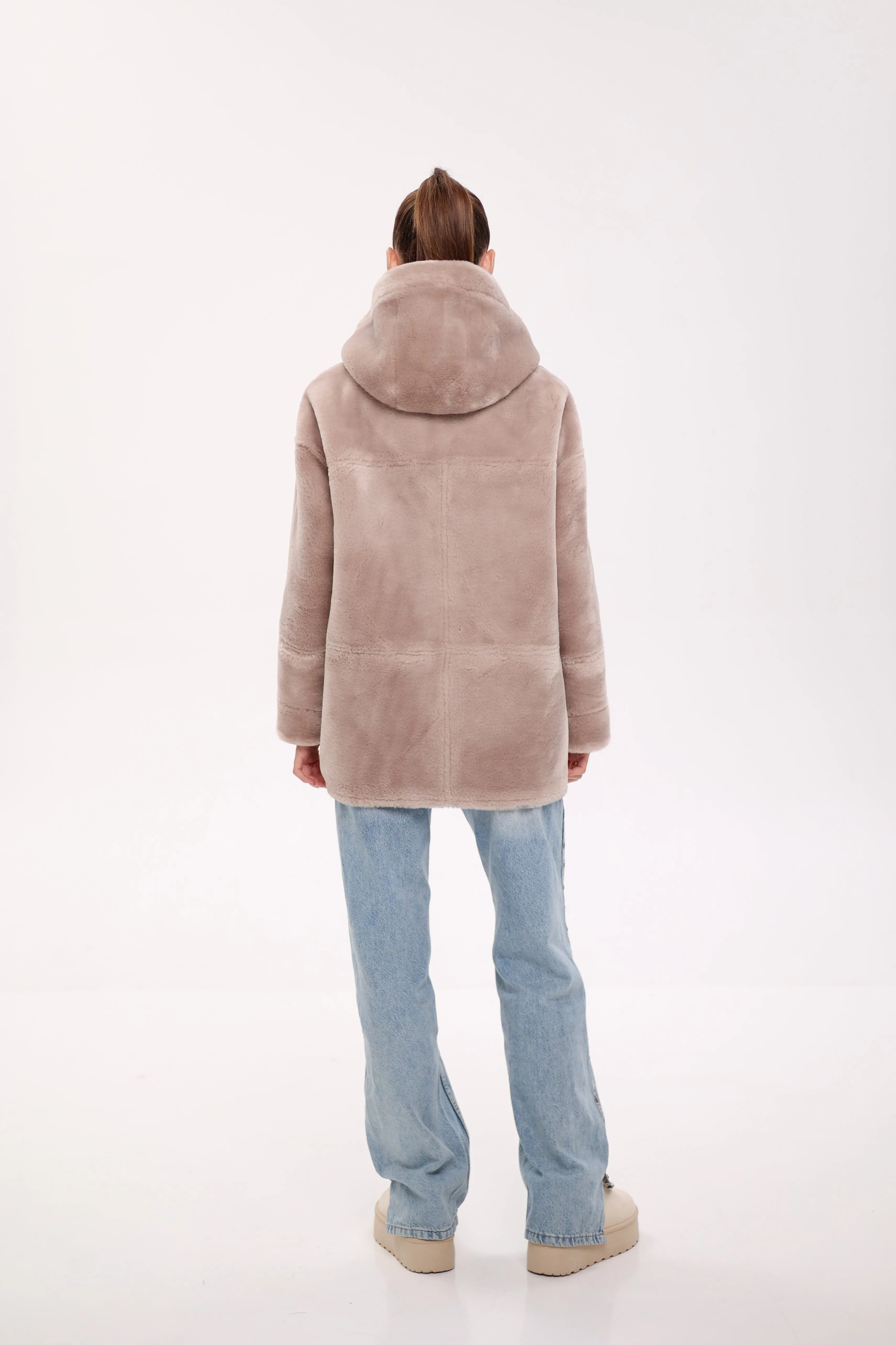 ⇆ Reversible Hooded Wool Blend Eco-Suede Jacket