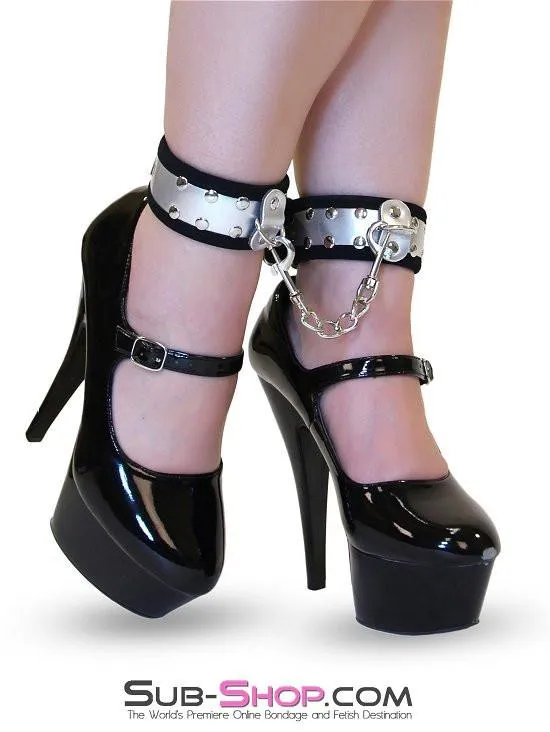 2447DL      Steel a Kiss Buckling Faux Steel Bondage Ankle Cuffs with Connectors