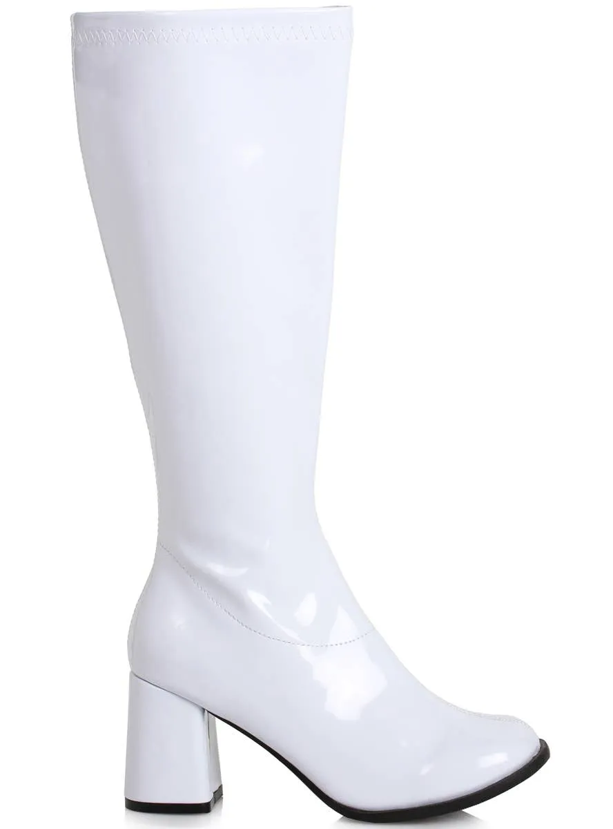 60s Womens Wide Calf White Go Go Costume Boots