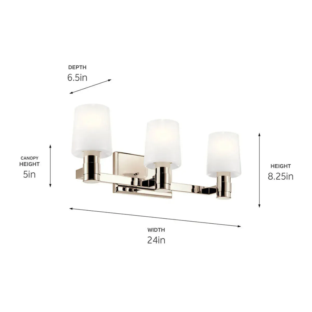 Adani 24 In 3-Lights Bathroom Vanity Light With Opal Glass, Polished Nickel Finish