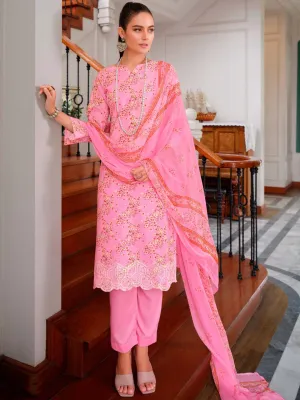 Belliza Cotton Linen Embroidered Unstitched Suit Set Light Pink