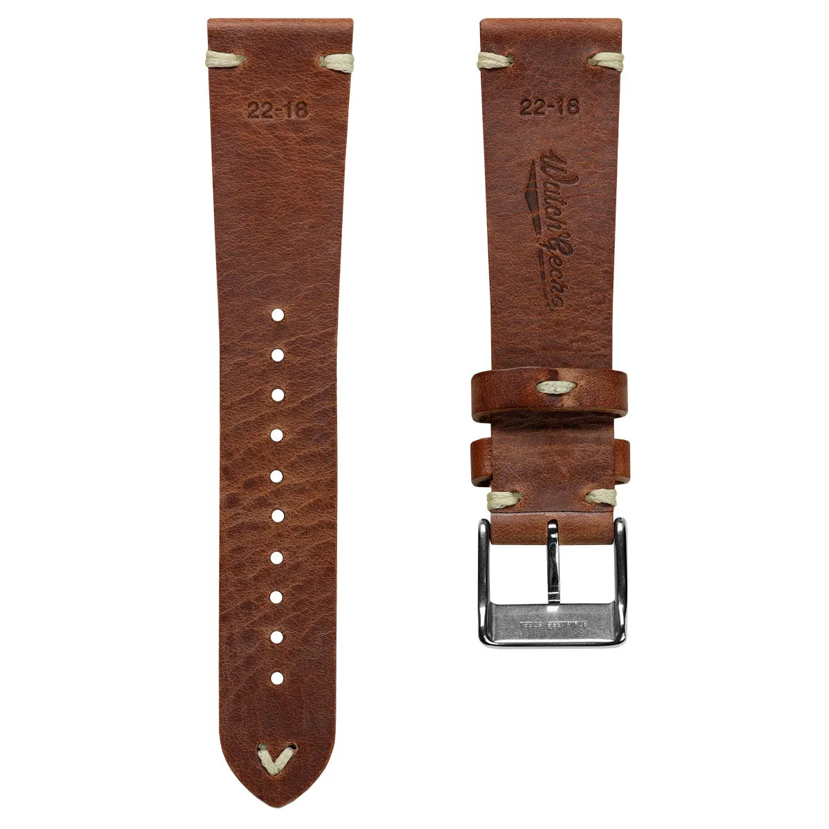 Benhall V-Stitch Genuine Leather Watch Strap - Cognac