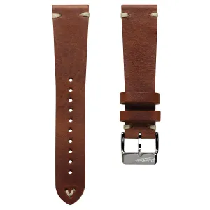 Benhall V-Stitch Genuine Leather Watch Strap - Cognac