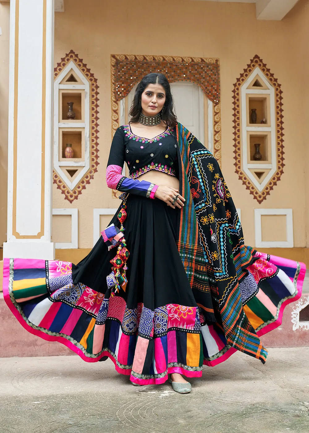 Black Embroidered with Mirror Work Chaniya Choli for Navratri