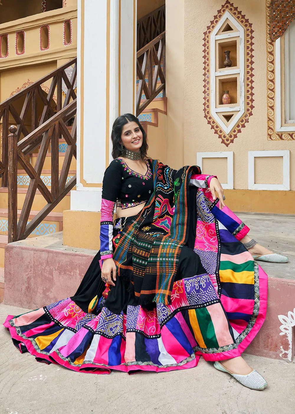 Black Embroidered with Mirror Work Chaniya Choli for Navratri