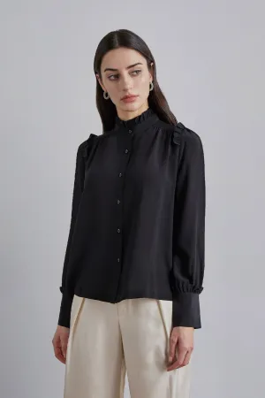 Black Frilled Cuff Blouse Top