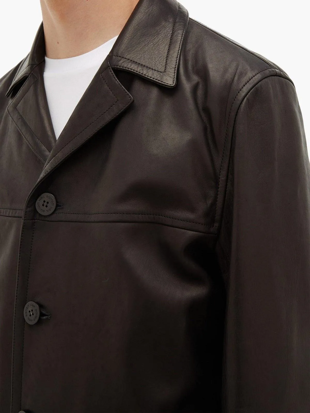 Brown Long Leather Coat for Men with Lapel Collar