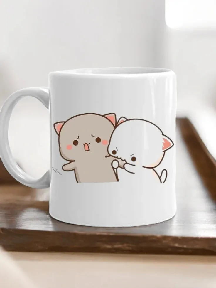 Bubu Dudu Couple Fight Cute Printed Mug to Gift for Married Couple Girlfriend Boyfriend Anniversary Gift (Set of 1)