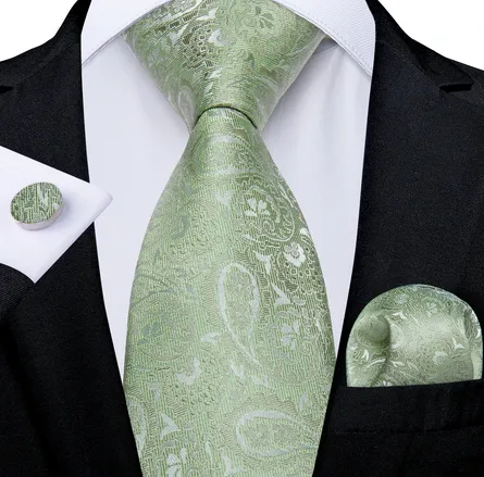 Celery Green Paisley Necktie Wedding Set