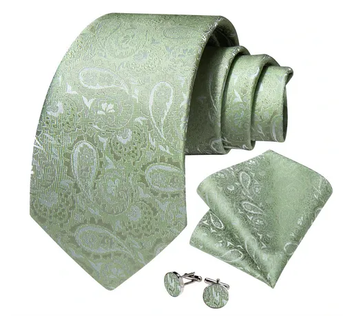 Celery Green Paisley Necktie Wedding Set