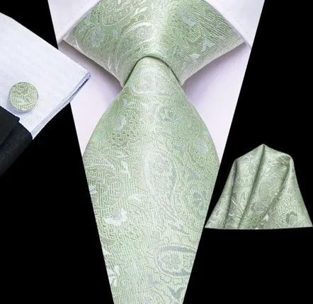 Celery Green Paisley Necktie Wedding Set