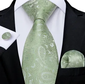 Celery Green Paisley Necktie Wedding Set