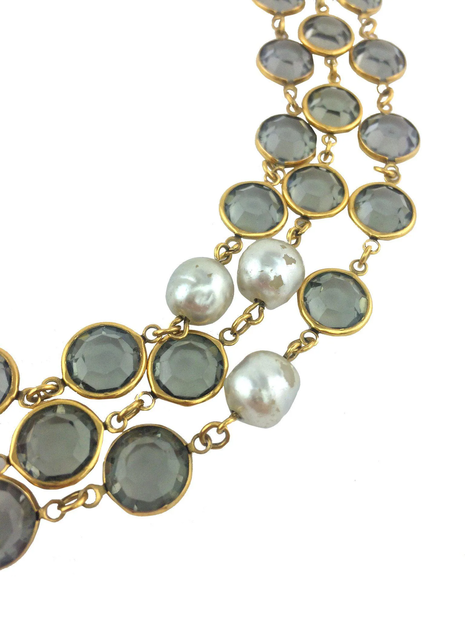 Chanel Faux Pearl Crystal Sautoir Necklace