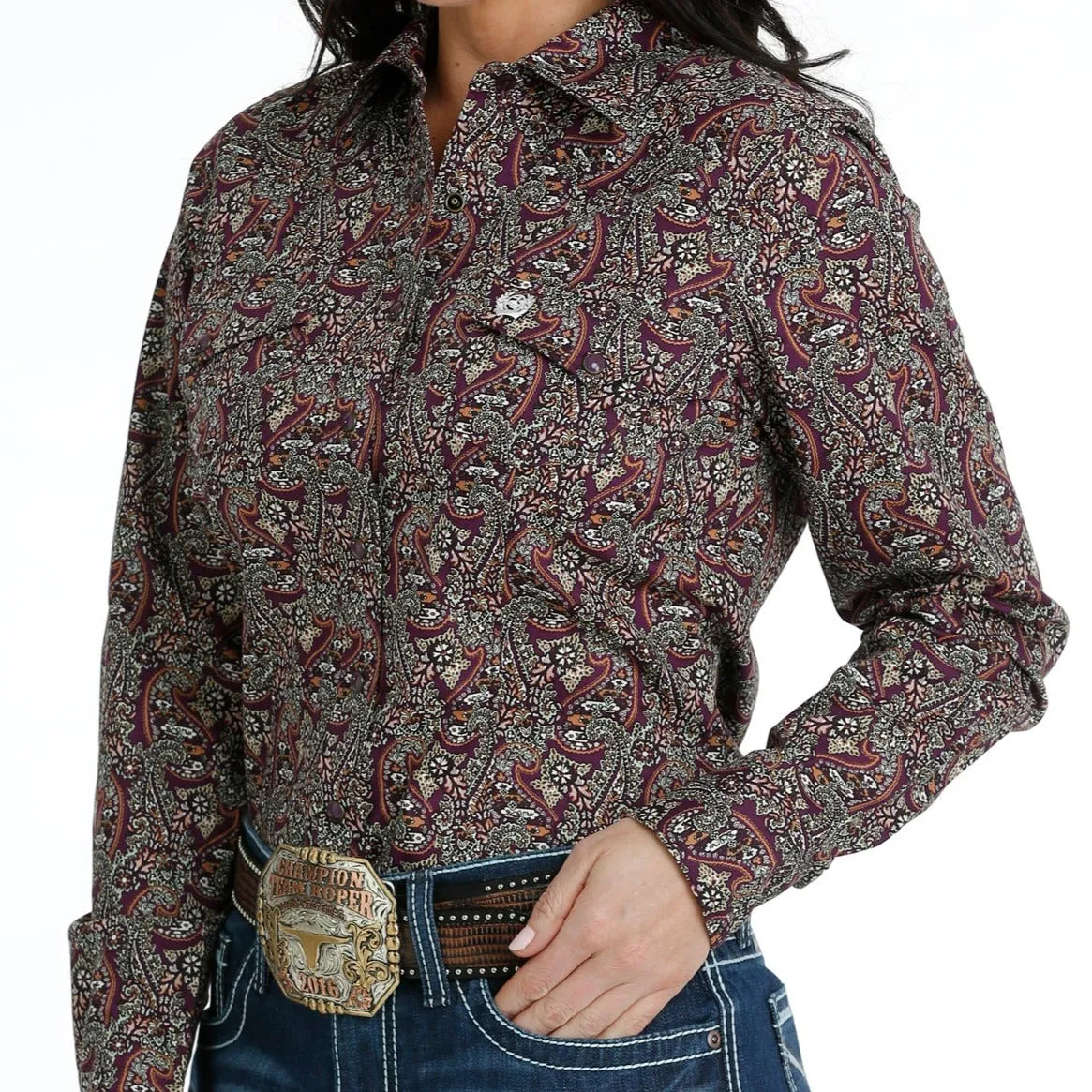 Cinch Women's Purple Paisley Western Snap Shirt