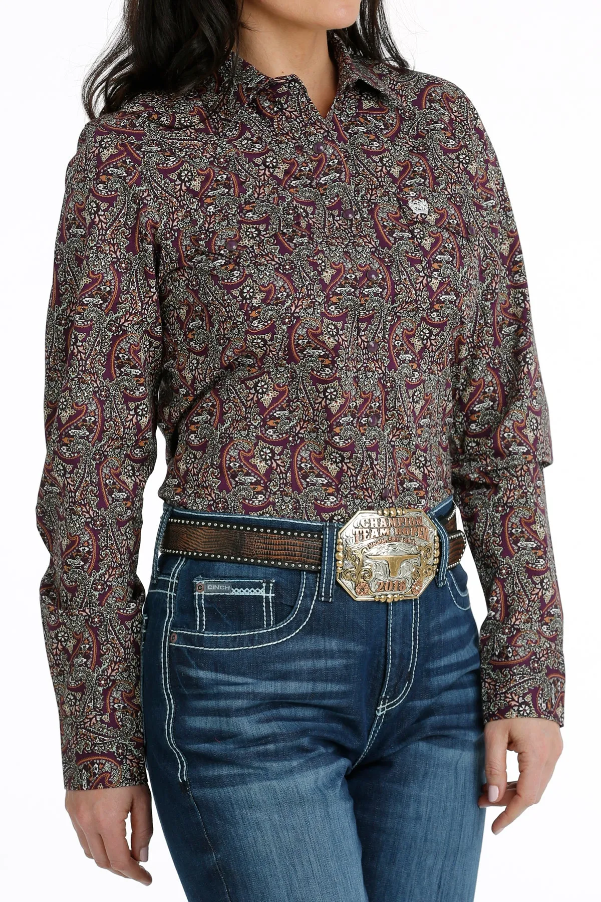 Cinch Women's Purple Paisley Western Snap Shirt