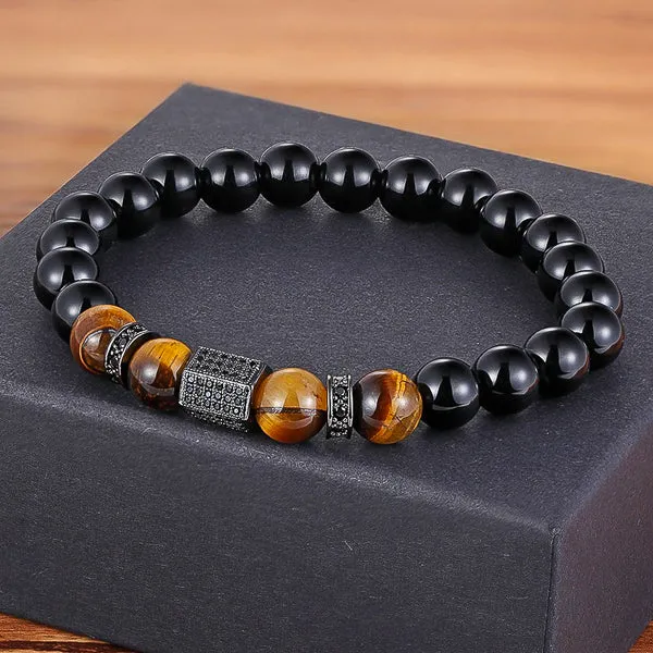 Classy Men Black Elegant Tiger Eye Bead Bracelet