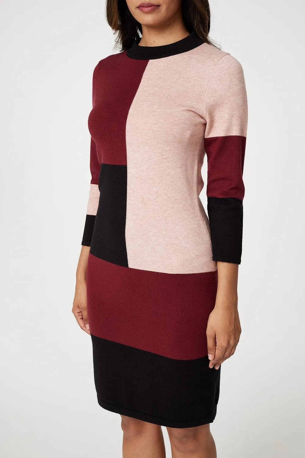 Colour Block Bodycon Knit Dress