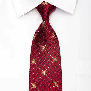 Daks Men's Silk Tie Checkered On Burgundy Sparkling With Rhienstones