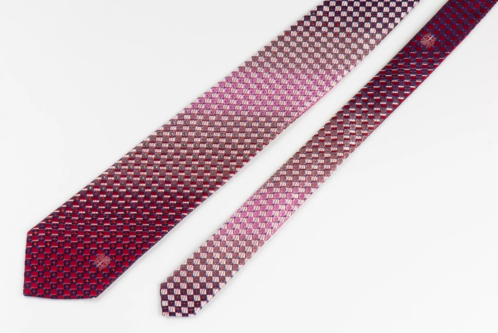 Daks Silk Necktie Burgundy Beige Checked Design With Red Sparkles & Rhinestones