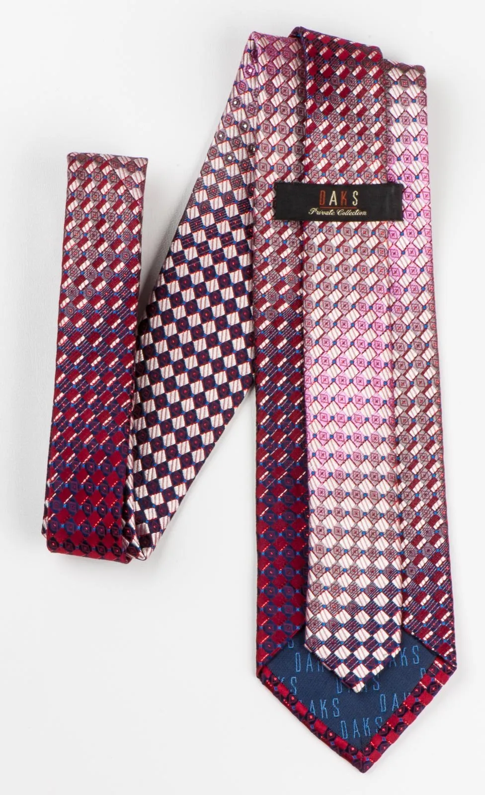 Daks Silk Necktie Burgundy Beige Checked Design With Red Sparkles & Rhinestones