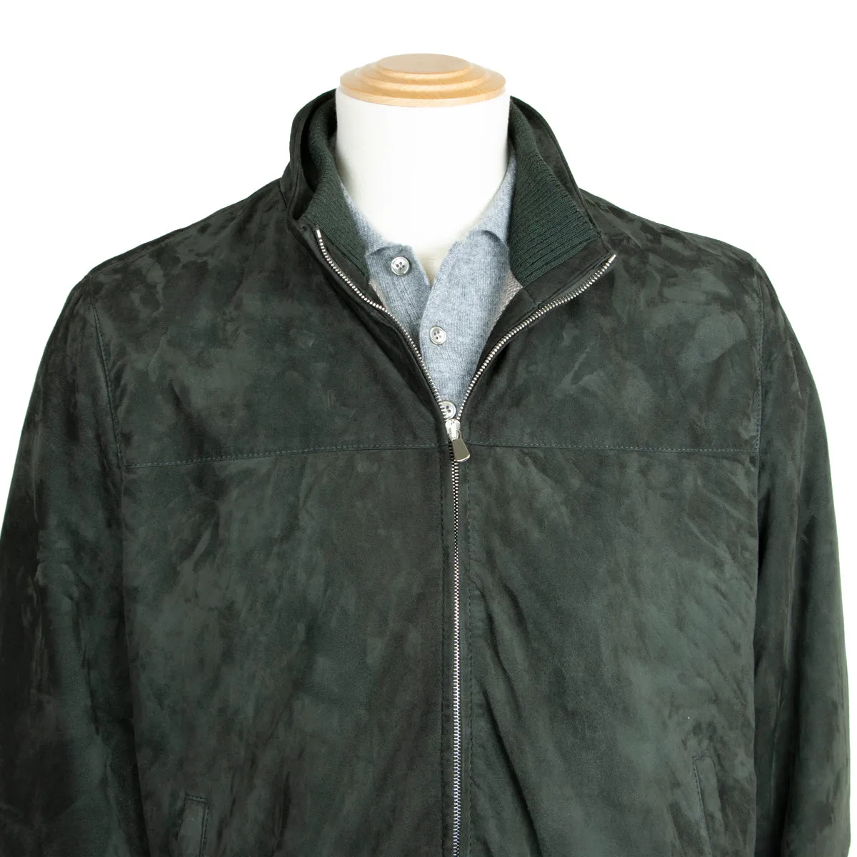 Dark Green Goat Suede Bomber Jacket