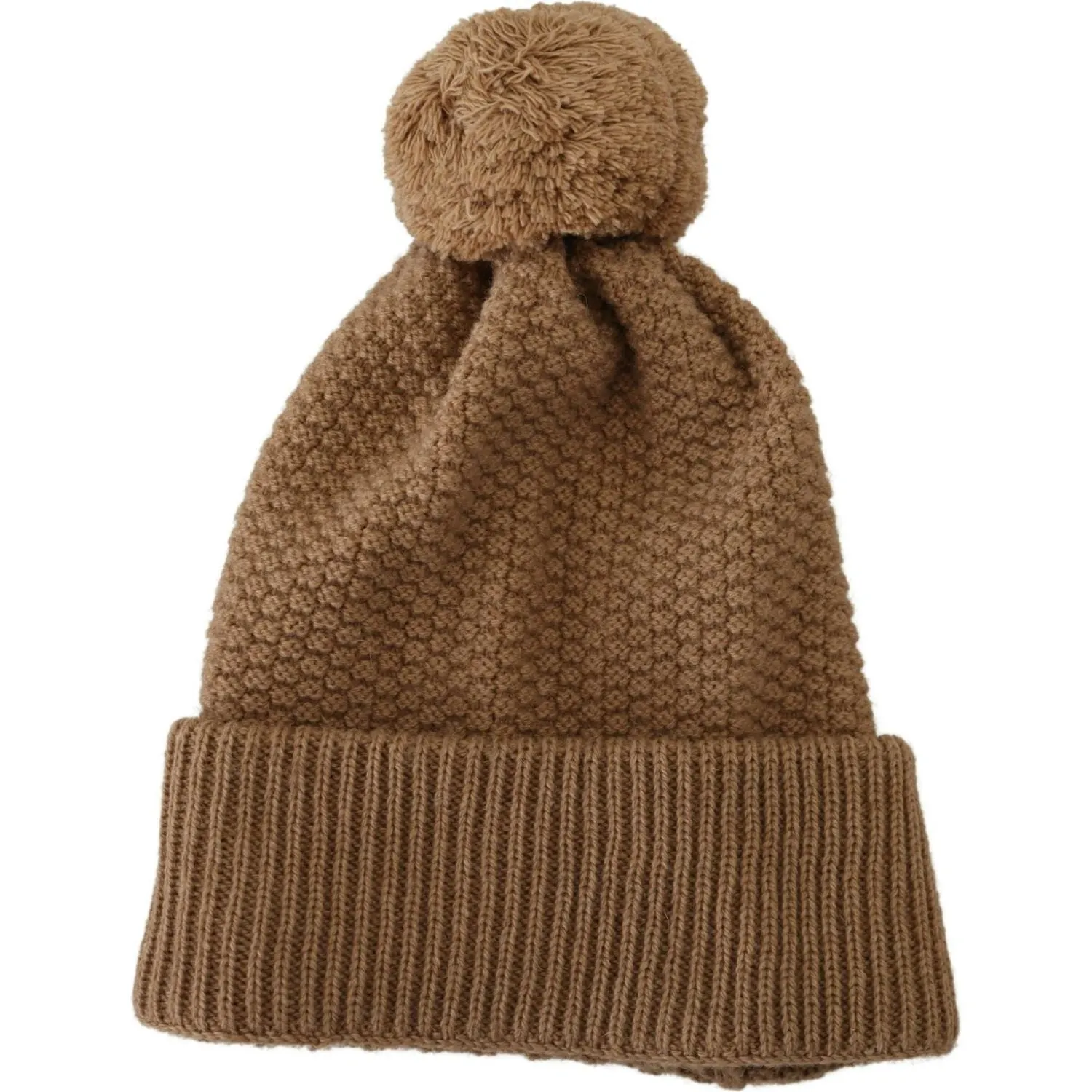 Dolce & Gabbana Elegant Camel Knit Beanie with Fur Accent