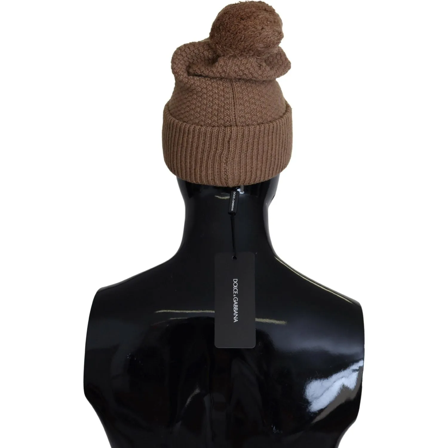 Dolce & Gabbana Elegant Camel Knit Beanie with Fur Accent