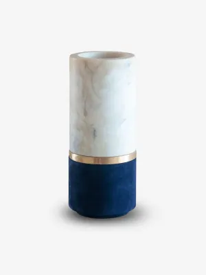 Dure Vase in Calacatta Marble and Marine Suede