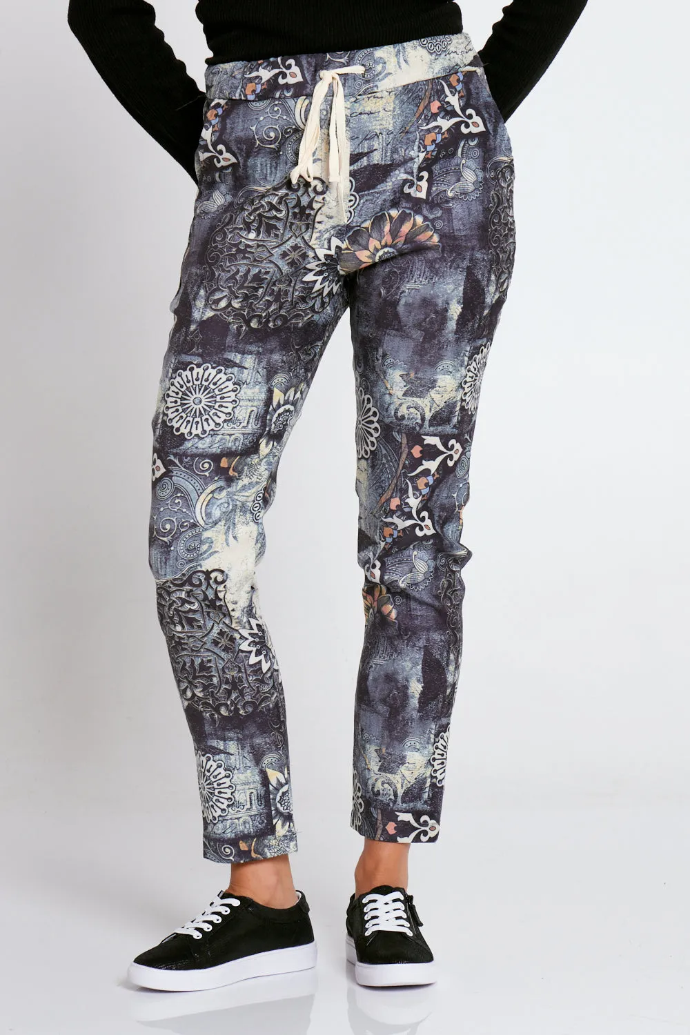 Edith Faux Suede Pants - Steam Punk Floral