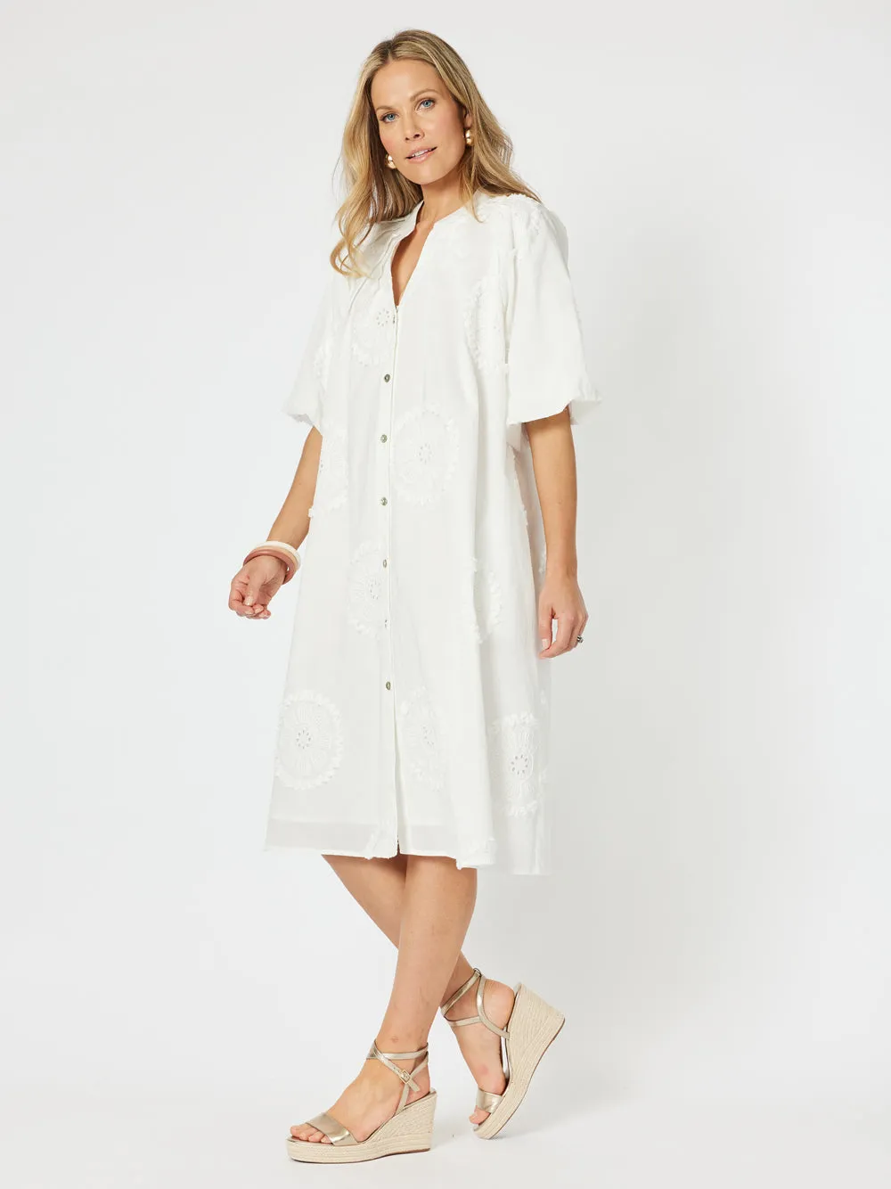 Emanuella Button Dress - White