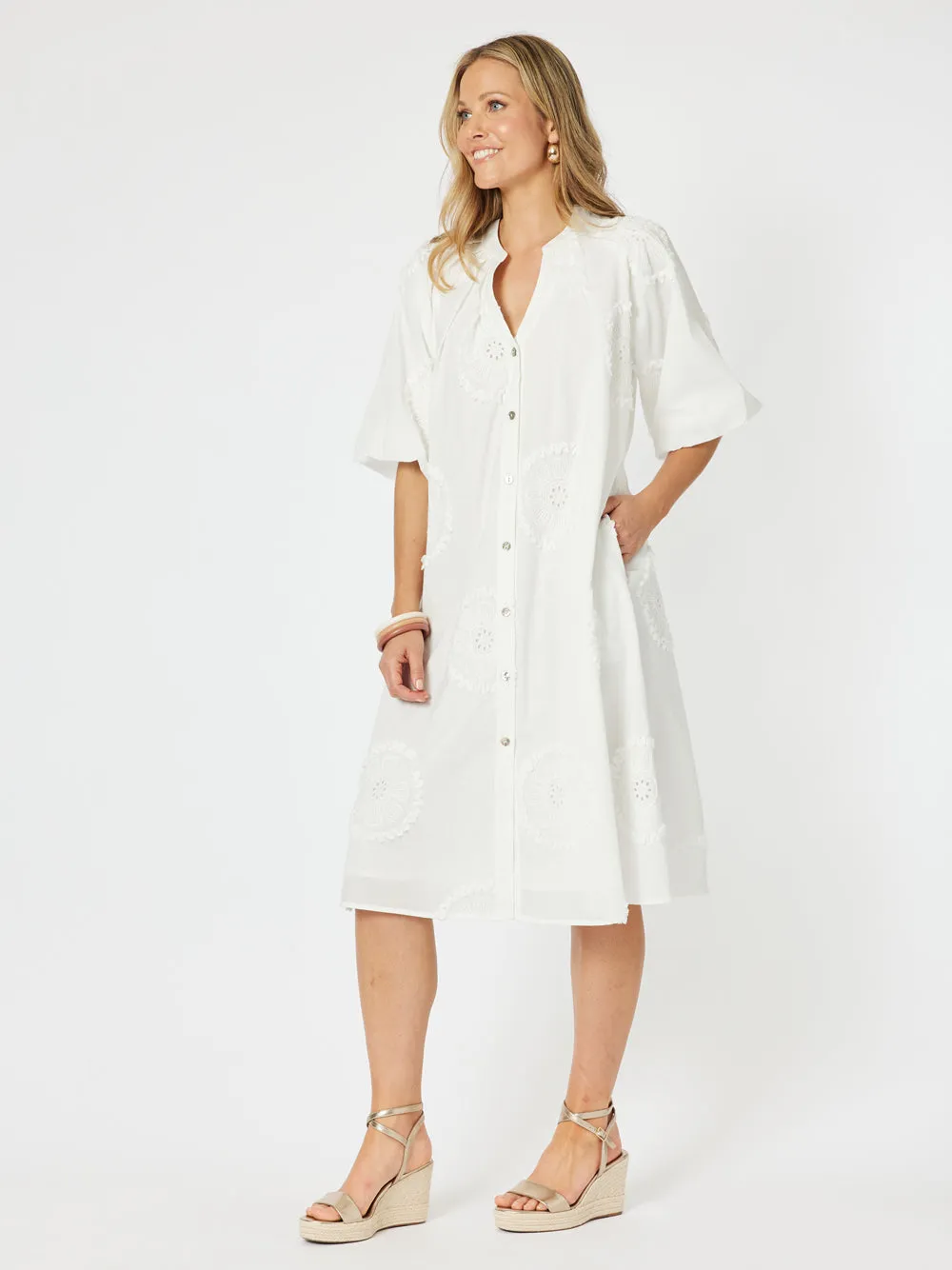 Emanuella Button Dress - White