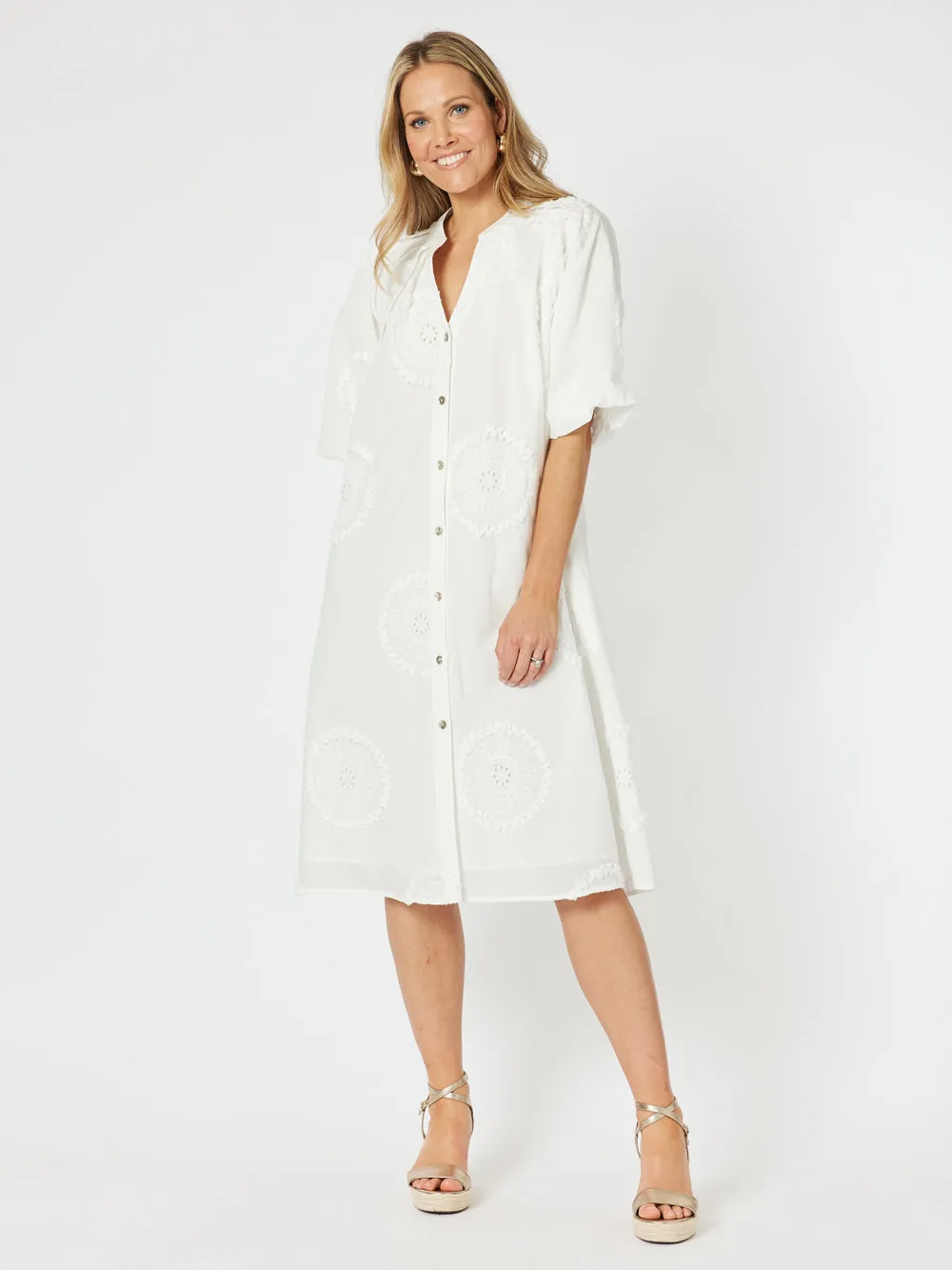 Emanuella Button Dress - White