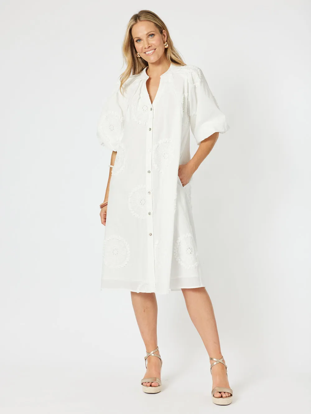 Emanuella Button Dress - White