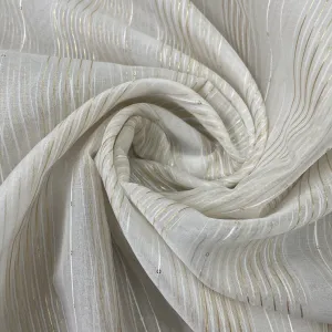 Exclusive White & Gold Stripe With Lurex Sequins Embroidery Organza Fabric