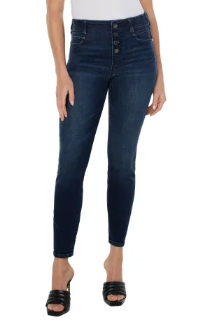 EXPOSED BUTTON PULL UP ANKLE SKINNY JEAN