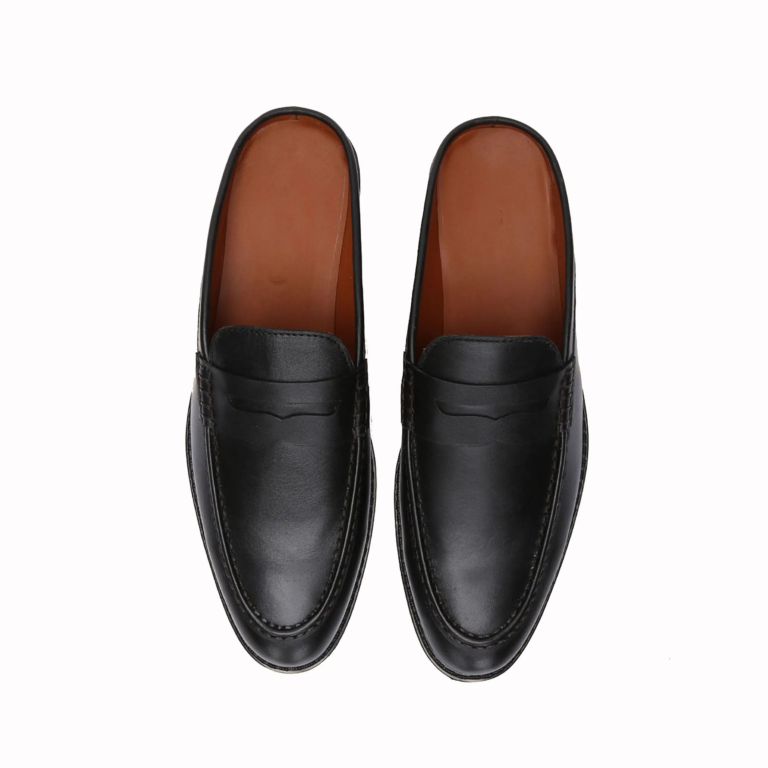 Ezra Full Grain Leather Mules With Rubber Sole