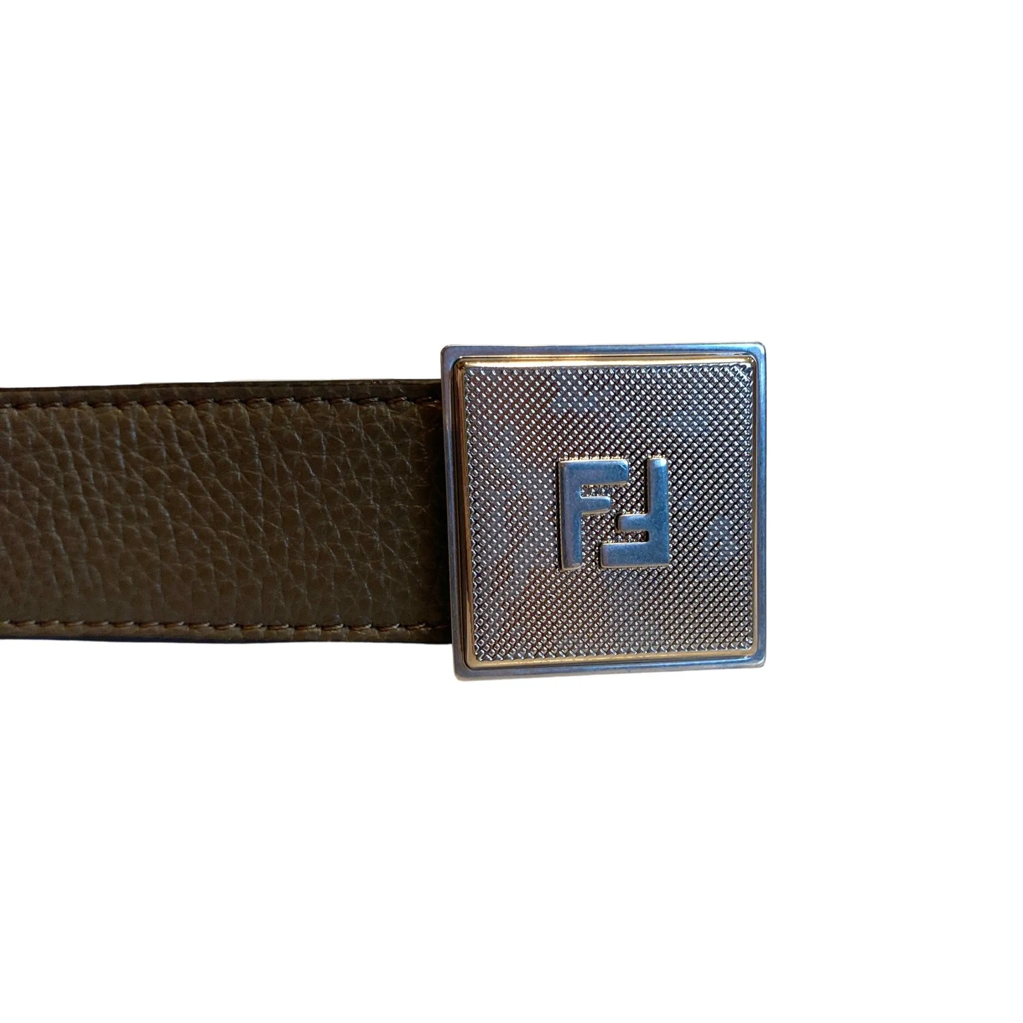 Fendi Mens Yellow Brown Reversible Grained Leather Belt 100