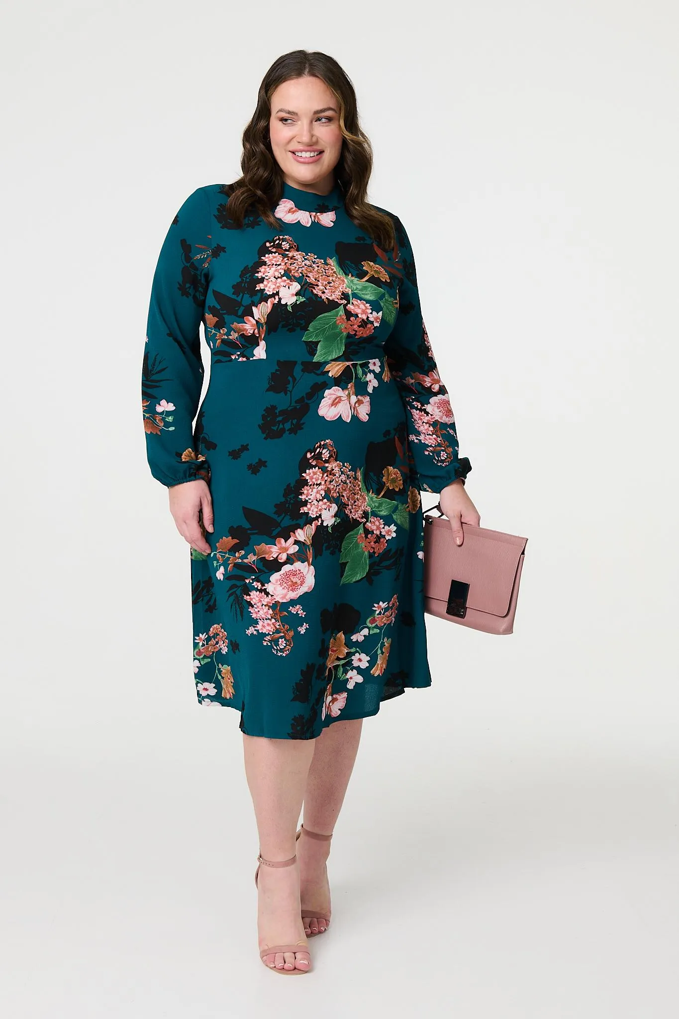 Floral High Neck Midi Dress