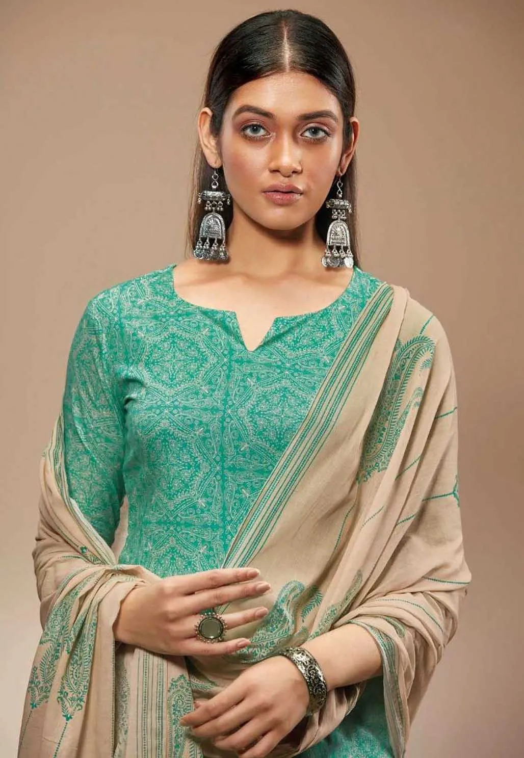 Ganga Pure Cotton Unstitched Green Salwar Suits With Dupatta