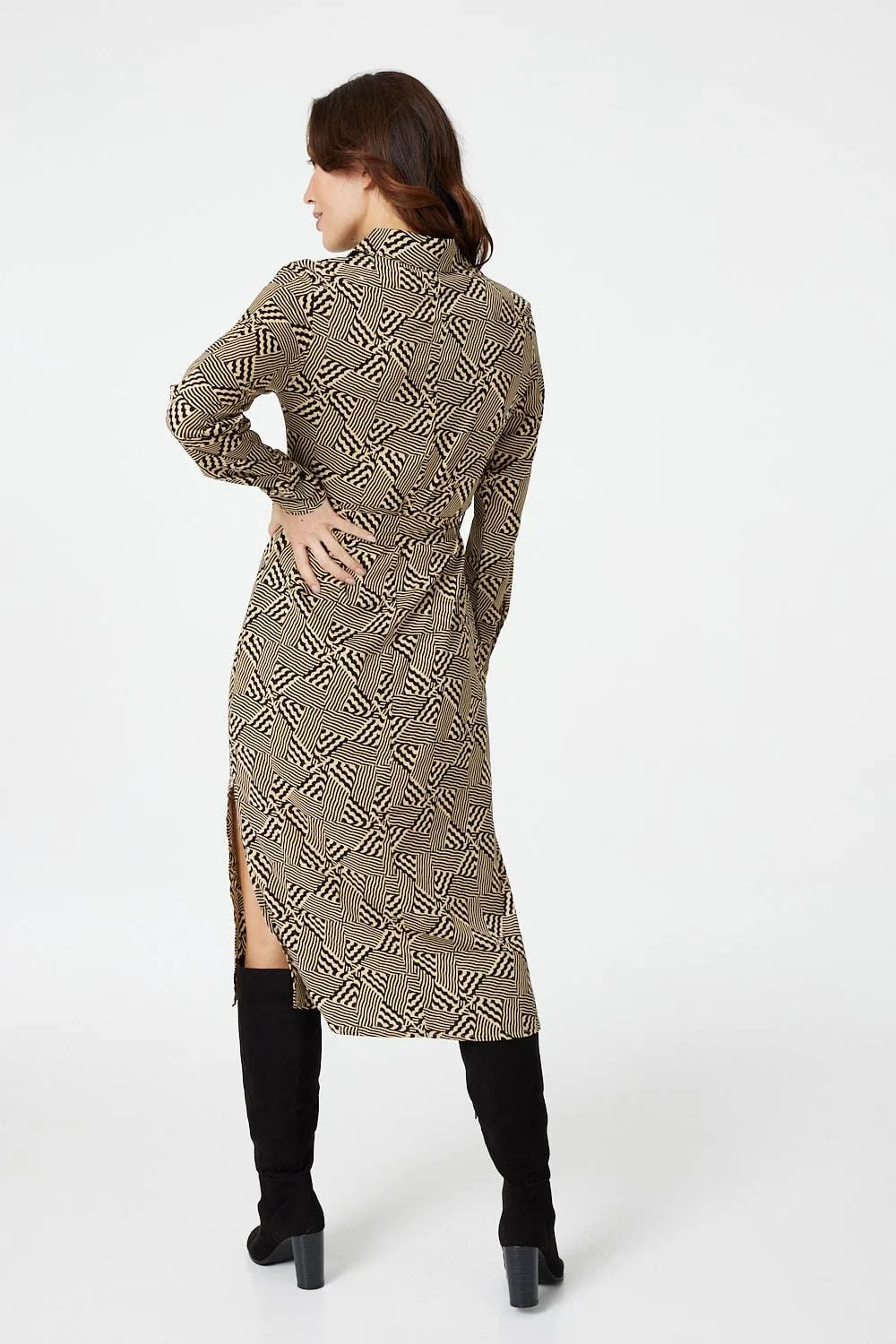 Geo Print Button Front Shirt Dress