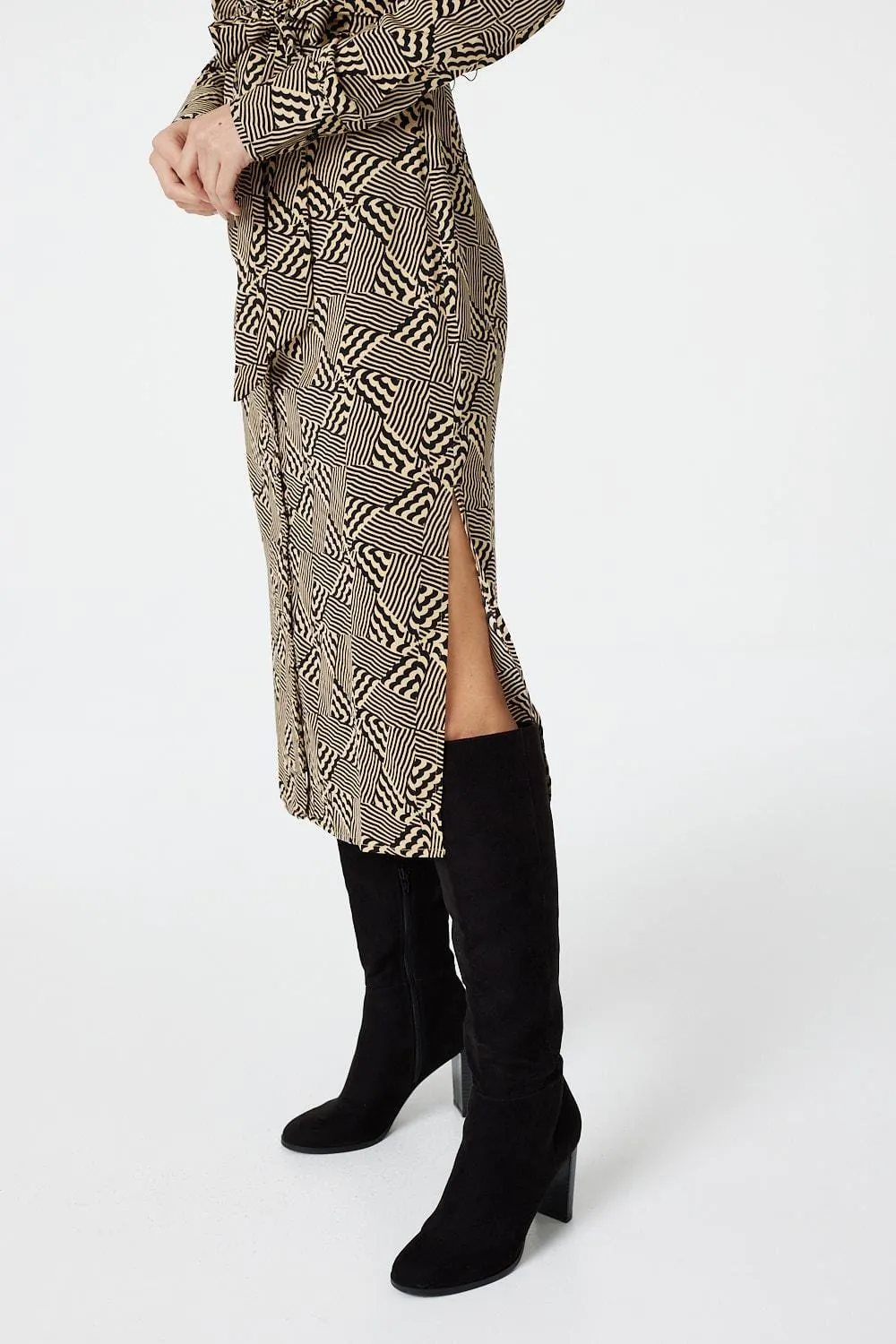 Geo Print Button Front Shirt Dress