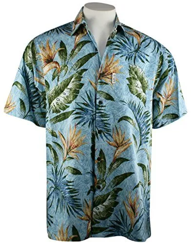 Go Barefoot Bird of Paradise Banded Collar Classic Hawaiian Shirt Side Vents & Coconut Buttons