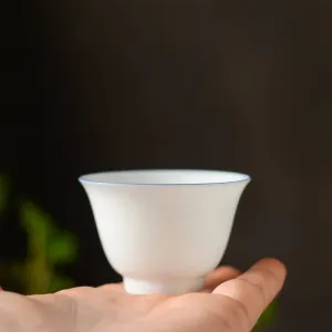 Gohobi Handmade Classic White Blue Rim Ceramic Tea Cup (Standard 60ml version)