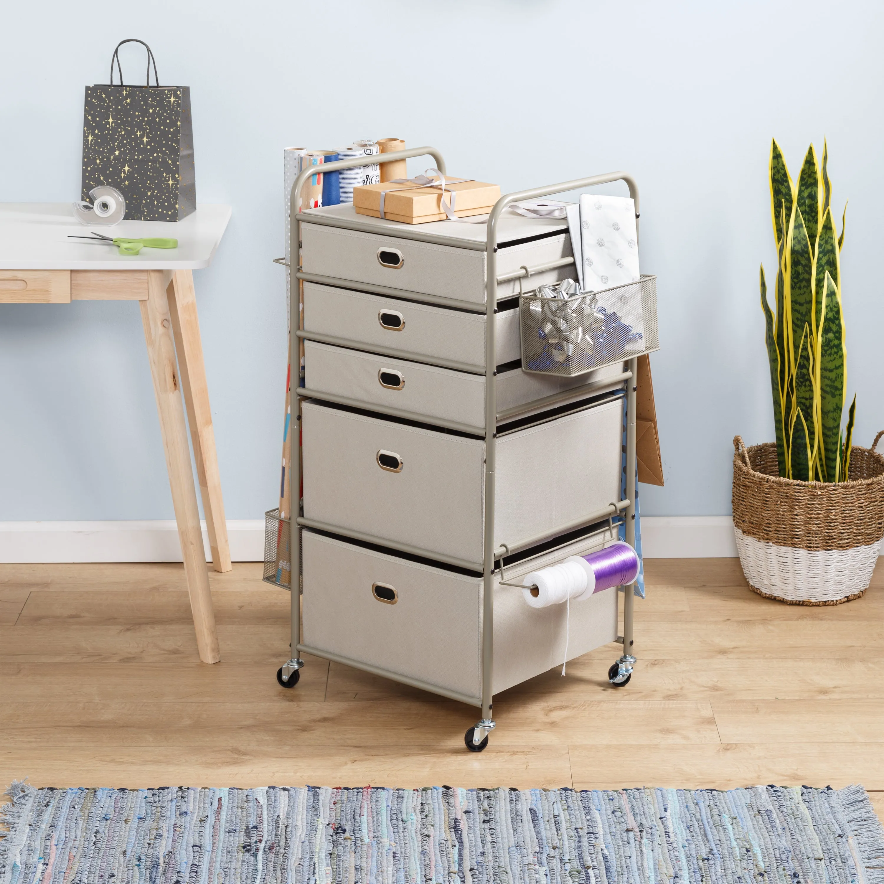 Gray Gift Wrap or Craft Storage Cart