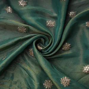 Green Paisley Zari Embroidery Tissue Fabric 20948