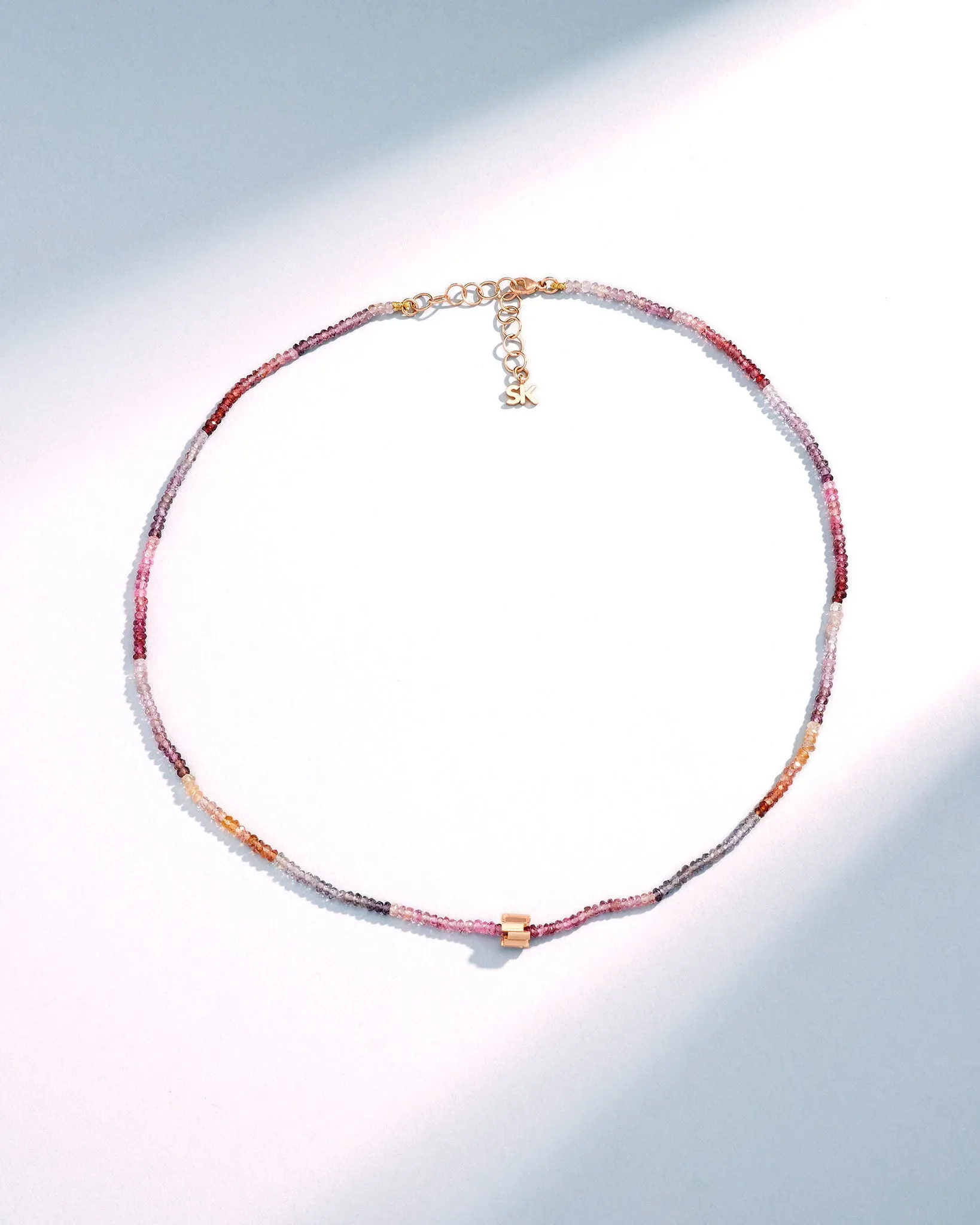 Infinite Beaded Pink Tourmaline & Mini Golden Rondelle Necklace