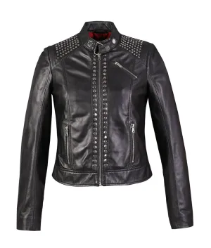 Jesse Womens High Fashion Riveted Moto Leather Jacket