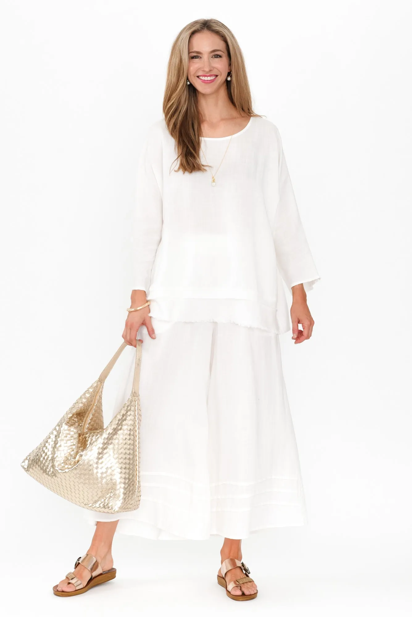 Johanna White Linen Blend Top