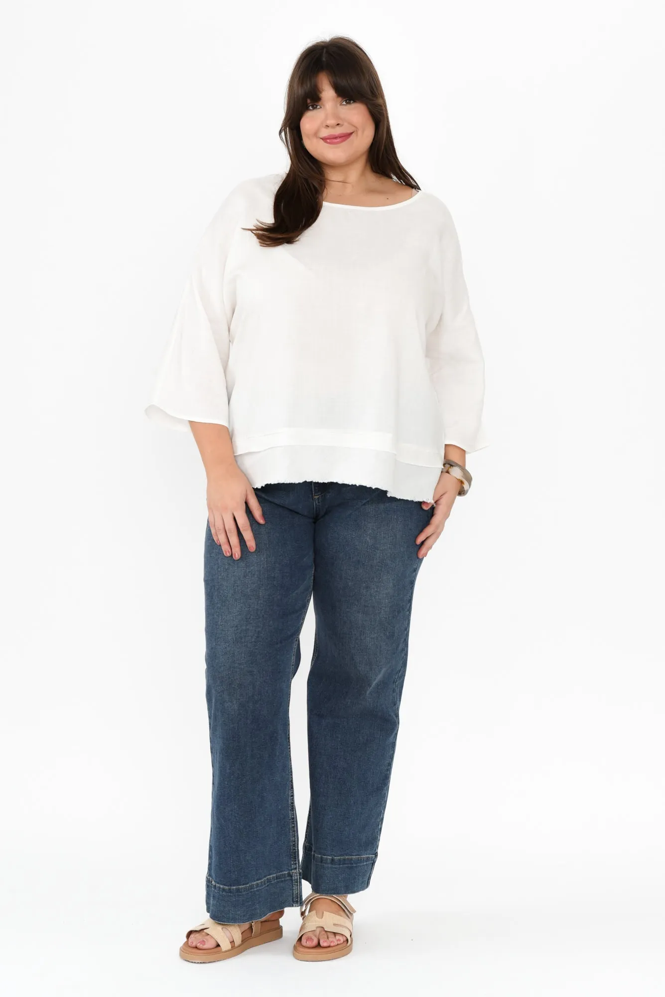 Johanna White Linen Blend Top