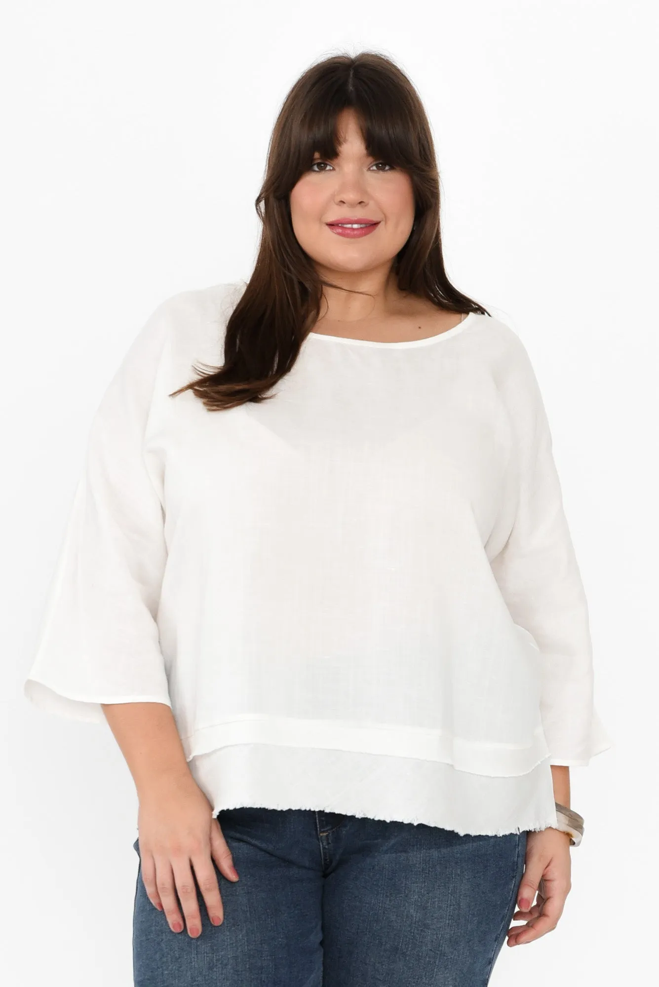 Johanna White Linen Blend Top